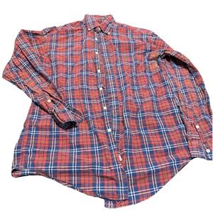 Polo Ralph Lauren Plaid Flannel Long Sleeve Shirt Red/Navy Mens Size Medium M